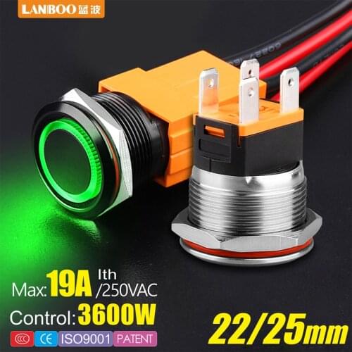 LANBOO heavy duty 12V 24V 110V 220V 15A high current waterproof IP67 high-power control momentary latching push button switch