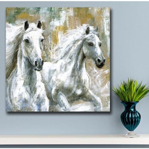 Wxkoil Fashion Oil Painting Two White Horses For Home Decor On Canvas Modern Wall Art Canvas Print Canvas Painting Unframed