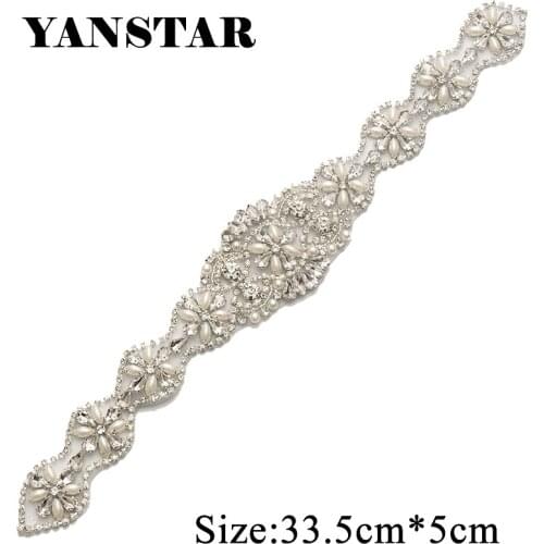 YANSTAR (5 pcs) Wholesale Beaded Rhinestones Appliques For Bridal Sash Clear Rose Gold Clear For Bridal Belt YS831