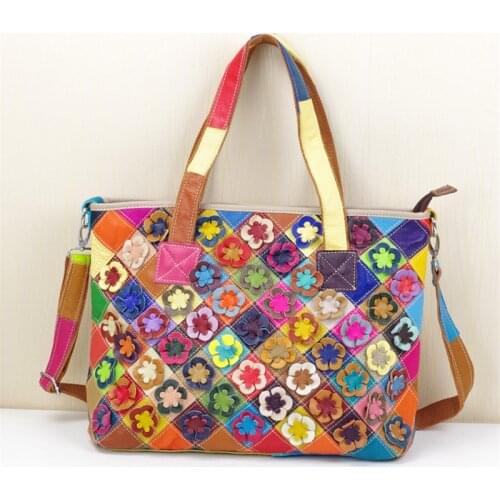 Genuine leather bags women flower women messenger bag bolsa feminina crossbody bag top-handle chic stereoscopic flower handbags