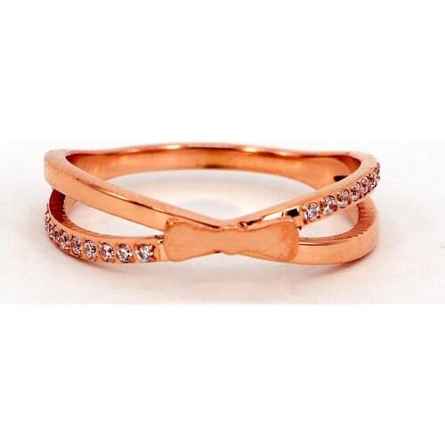 Fashion Stainless Steel Love Crystal X Cross Bowknot Rings Engagement Women Bride Rose Gold Color Party Wedding Gift