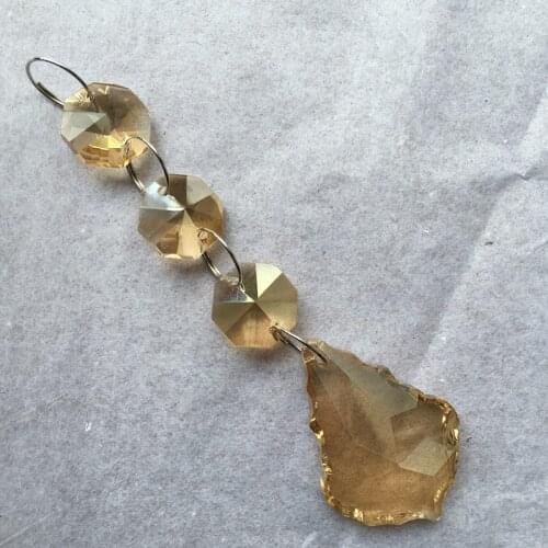 Best Sales 10pc , 38mm Gold Champagne Color Crystal Glass Maple Leaf Prism Chandelier Parts Pendant Suncatcher Free Shipping