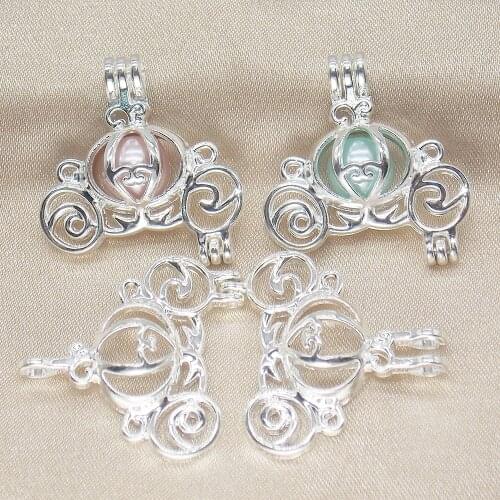10pcs Bright Silver Pumpkin Carriage Pearl Cage Jewelry Pendant for Aroma Perfume Essential Oil Diffuser Necklace Making Charms