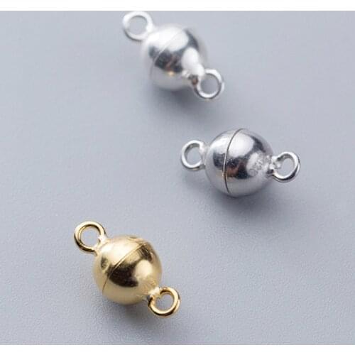 100% 925 Sterling Silver Round Strong Magnet Clasps Necklace/Bracelets Ornament Hook Clasp Connectors DIY Jewelry Accessories