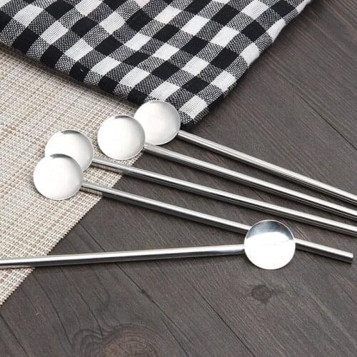 200Pcs/Lot Practical Creative Stainless Steel Drinking Straw Spoon Cocktail Milk Coffee Stirring Bar kitchen Craft Wholesale