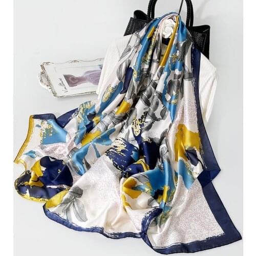 2021 Women Silk Winter Scarf Luxury Design Print Lady Beach Shawl Scarves Fashion Smooth Foulard Female Hijab