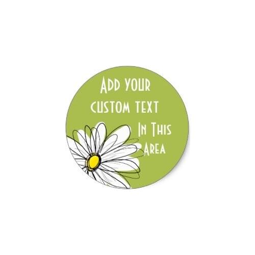 3.8cm Trendy Daisy Floral Illustration - lime and yellow Classic Round Sticker