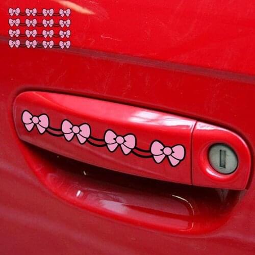4PCS/Set Bow-knot Lovely Pink Girl Cartoon Car Stickers Creative Decoration Decals Door Handle Auto Tuning Styling D10
