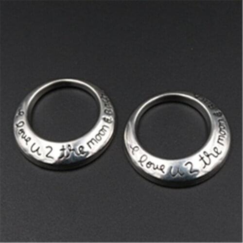4pcs Silver Plated I love u2 the moon & back Tag Charm Hollow Metal Round Pendants Retro DIY Jewelry Crafts Making 30mm A552