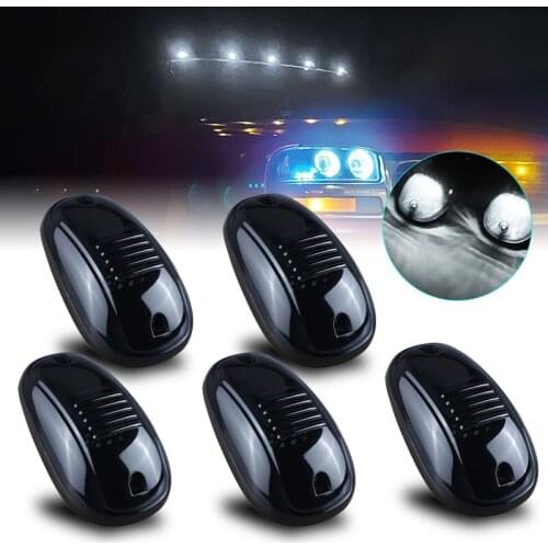 5pcs Car Roof Light Dome Light LED Marker Light Signal Light Smoked Shell White Light Waterproof 12V For Jeep Auto Truck SUV
