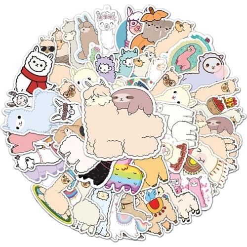 50pcs Cartoon Lama Alpaca Cartoon scrapbooking Stickers Waterproof Skateboard Suitcase Guitar Graffiti decals pasters Kid Toy