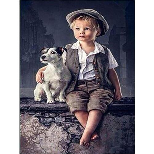 5D DIY Diamond Painting Full Square Round Rhinestone Embroidery Little Boy And Dog Cross Stitch Mosaic Home Wall Decoration