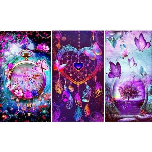 XUEQIXIOZU 5D DIY Diamond Painting "Dream Clock Butterfly" Full Square Round Crafts Mosaic Kit Home Background Wall Decoration