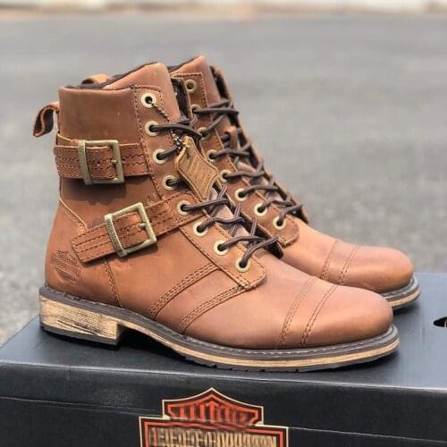 Spring and autumn mens and womens shoes, leather, ankle boots, classic fashion riding work, military boots, top leather buckle