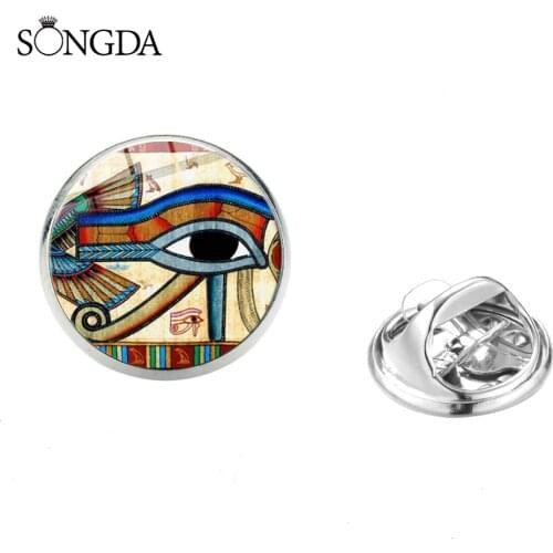 Ancient Egyptian Horus Eyes Brooches Pharaoh All-seeing Wedjat Eyes Glass Photo Round Badges Handmade Talisman Brooch 2019