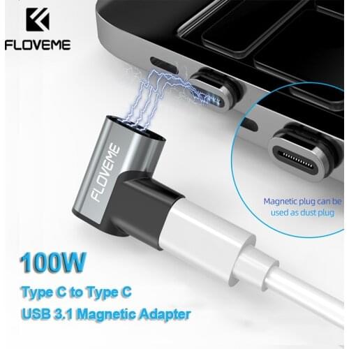 FLOVEME 100W USB C To Type C Magnetic Cable Adapter 24-Pin 10Gbs USB C 3.1 Fast Charging Connector Quick Charge Phone Converter