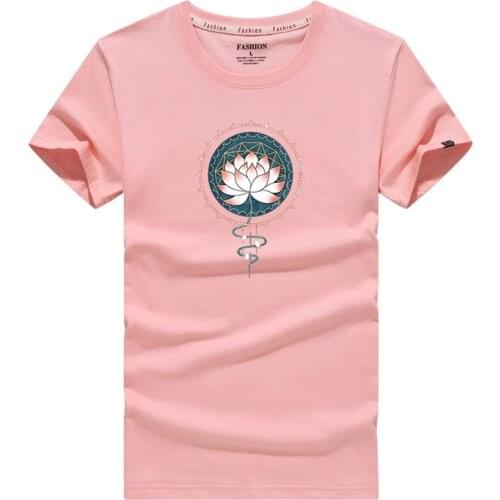 Pink Flower Print Men T Shirt 100% Cotton Breathable Short Sleeve T-Shirts Summer New Casual Solid Tee Shirt Homme Plus Size 5XL
