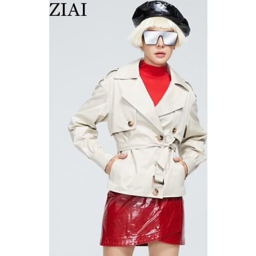 ZIAI 2021 Hotsale Spring Autumn Womens Short Lapel Trench Coat Fashion Trend Female Raincoat Business Windbreaker ZS-T092