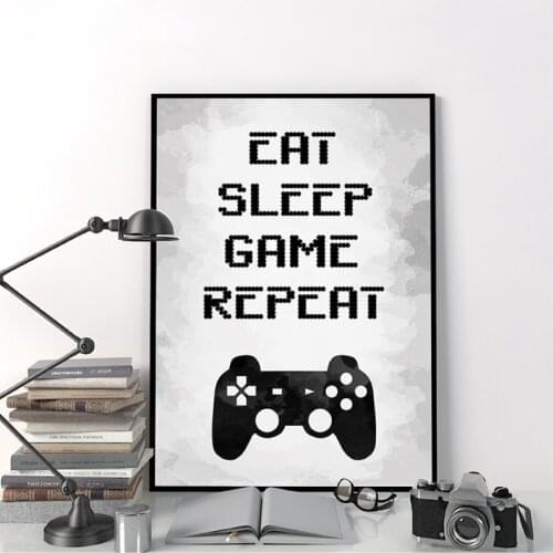 Game Room Poster Game Center Internet Decorative Painting Canvas Prints Eat Sleep Game Repeat Boys Room Teen Room Decor Picture
