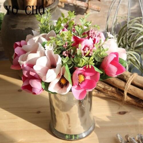Artificial Flower Magnolia Holding Wedding Bouquet Silk Flowers Orchid Bundle for Home Party Table Vase Decor Spring Fake Flower