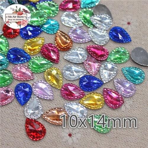 200pcs 10x14mm mix color tear drop shiny Acrylic rhinestone Flat back Cabochon Art Supply Decoration Charm