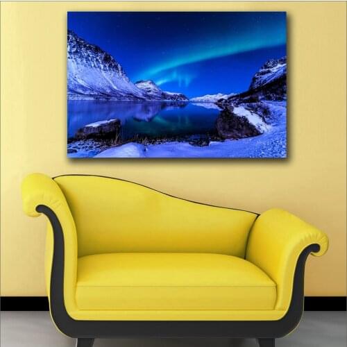 Large size Printing Oil Painting beautyful Blue Lake, Aurora wall art canvas print pictures for living room and bedroom No Frame