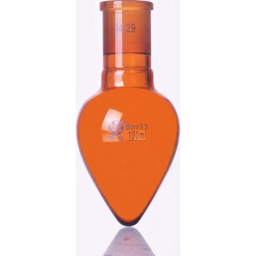 Brown pear-shaped flask,Capacity 100ml,Joint 24/29,Brown heart-shaped flasks,Brown coarse heart-shaped ground bottles