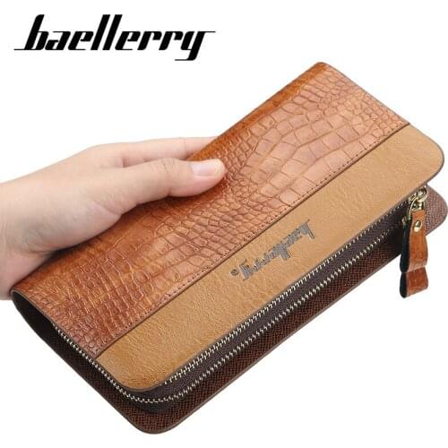 Alligator Double Zipper Patchwork High Capacity Business Handbag Men Wallet Long Man Wallets Leather Male Money Bag Card Holder