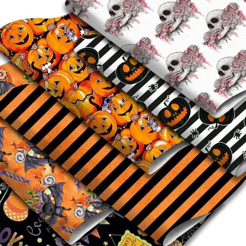Halloween Theme Faux Leather Sheets Pumpkin Skull Bat Printed Synthetic Leather Fabric 20x33cm for DIY Handmade Materials