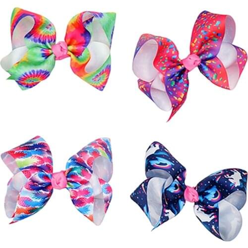 Cute Cartoon Unicorn Pattern Bows Duckbill Clip Fashion Print Ribbon Bowknot Baby Hairpin Hair Accessories Christmas Decoration