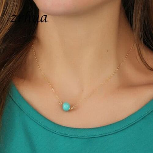 ZRHUA Fashion Simple Bohemain Beaded Pendant Chain Necklace For Women Gold Color Jewelry Choker Statement Necklace Charm Gifts