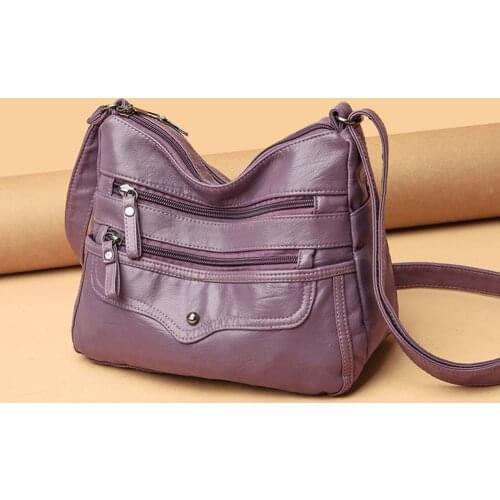 Fashion Women PU Leather Shoulder Bags Solid Color Design Casual Messenger Bags Leisure Multi Layers Handbags