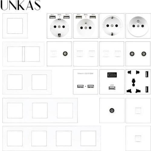 UNKAS Modules DIY Combination Free Matching French EU Socket USB Charger TV RJ12 Telephone RJ45 Computer Plastic PC Panel Outlet