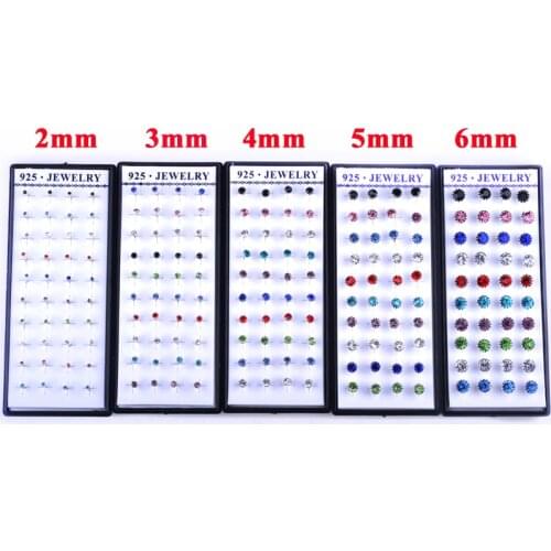 Mixed 20 Pairs Colorful Crystal Ball Stud Earrings Women Girls Chic Ear Piercing Jewelry 2mm 3mm 4mm 5mm 6mm(No Backs)