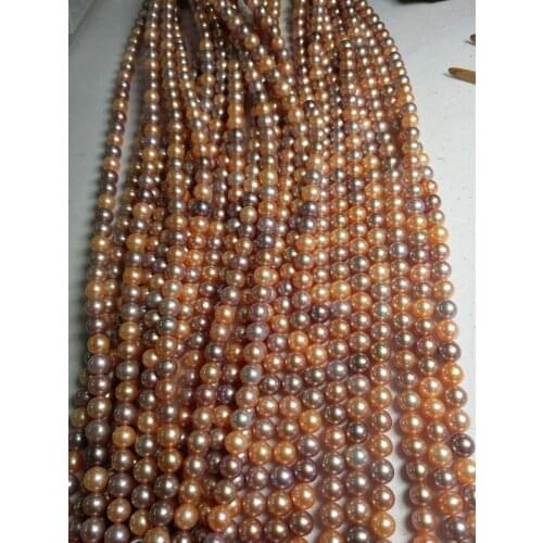 Natural Freshwater Pearl Necklace Grade AAAA 9-10mm Round Shaped Multicolor Pearls 36cm Fine Jewelry Accessory DIY Strand