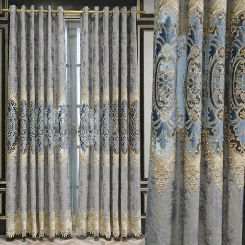 Nordic simple curtain chenille fabric water soluble hollow out embroidered curtain living room bedroom shade floor curtain