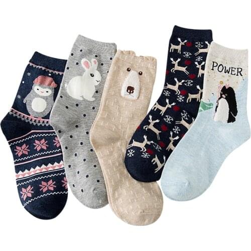 5 Pairs Women Short Socks Creative Lovely Cartoon Animals Womens Socks Autumn Winter Comfort Warm Cotton Sock Meias Calcetines