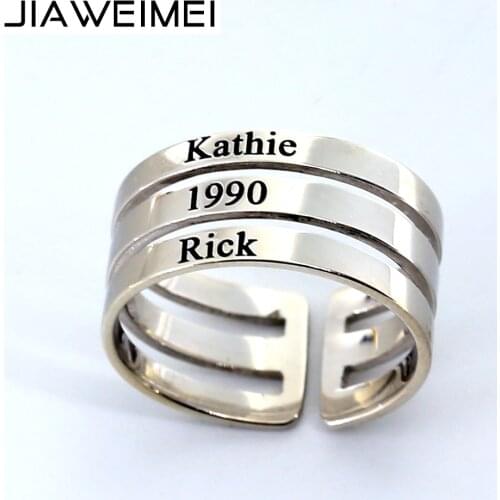 Newest Sterling 925 Silver Mens Ring Jewelry Customized 3 Names Date Engraved Base Rings Gift Father Husband
