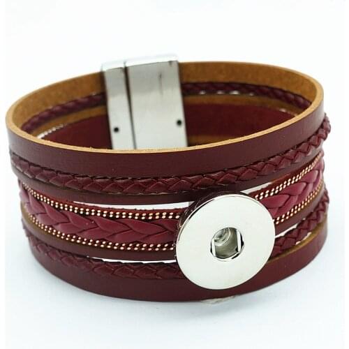 New SE0170 Fashion Real Leather snap bracelet Magnetic buckle 21CM fit 18MM snap buttons wholesale