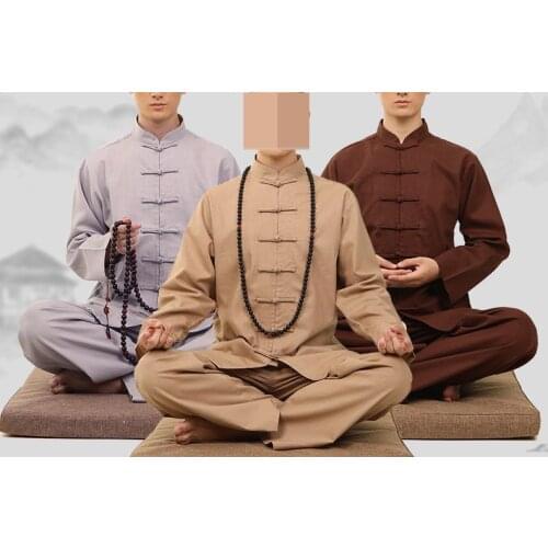 Top quality Autumn&Spring thick cotton&linen buddha meditation tang suit martial arts kung fu wushu unifroms lay zen clothing