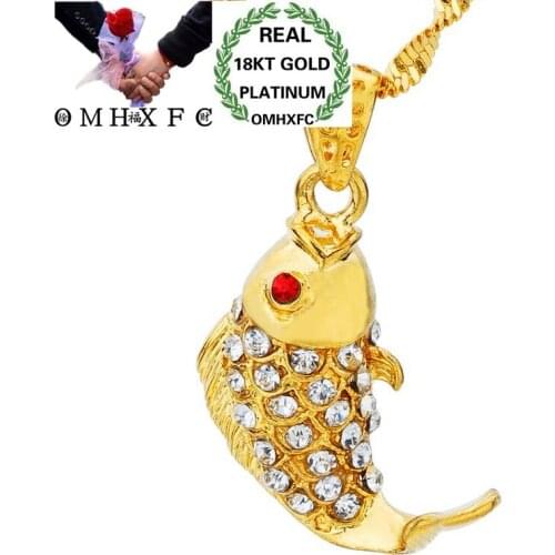 OMHXFC Wholesale European Fashion Woman Unisex Party Birthday Wedding Gift White Carp Zircon 18KT Real Gold Charm Pendant PN97