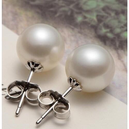 PAIR OF HUGE 12-13MM NATURAL SOUTH SEA GENUINE WHITE ROUND PEARL EARRING 14k