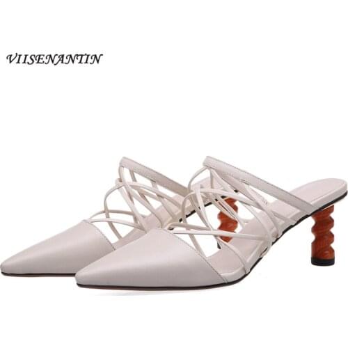 Pointed Toe Profiled Sandals and Slippers with Tendon Soles, Leather Cross Straps and Elegant High Heels with Slingbacks