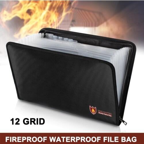 Fireproof Document Bag 12 Pockets Waterproof Fire Resistant Safe Envelope for Cash Passport GDeals
