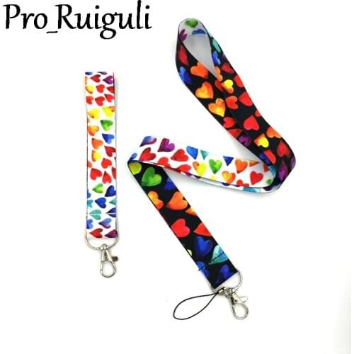 Rainbow color heart love Lanyard Badge ID Mobile Phone Rope Key Lanyard Neck Straps Accessories webbings ribbons