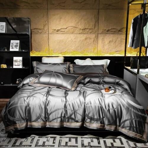 Luxury Silver Gray 1000TC Egyptian Cotton Bedding Set Satin Jacquard Silk Duvet Cover Bed Sheet Pillowcases 4Pcs Home Textile