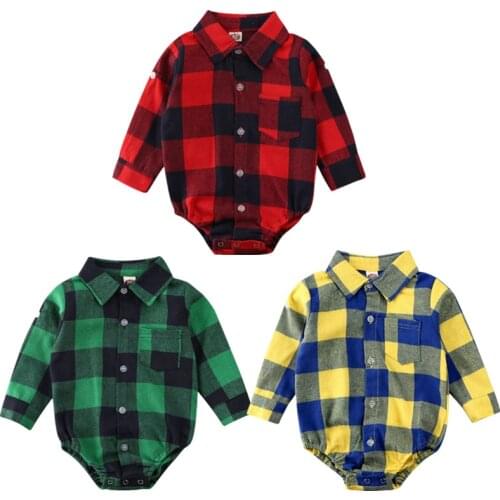 0-24M Newborn Baby Boys Girls Christmas Plaid Romper Jumpsuit Xmas Clothes Outfits