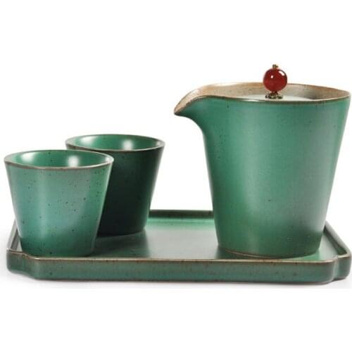 Handmade antique one pot two cup kiln variable Japanese stoneware tea set portable travel tea set