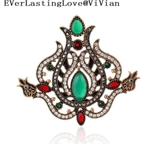 SQ vintage artificial gem red brooches for women Crown brooch pin fashion girl Party dress jewelry accessories old gold brooches