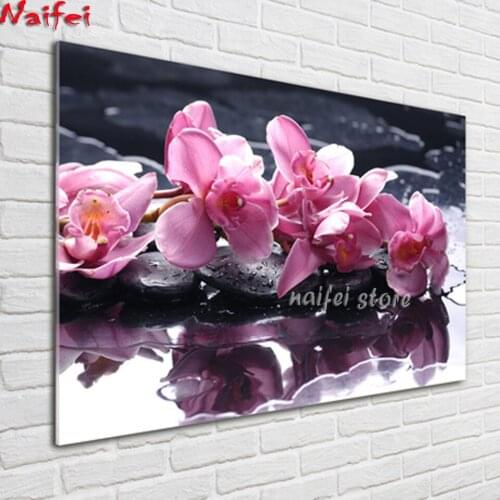Glass acrylic pink orchid Full Drill 5d diy Diamond Painting Kits Wall Art Mosaic Embroidery Flowers Cross Stitch Diamond Art